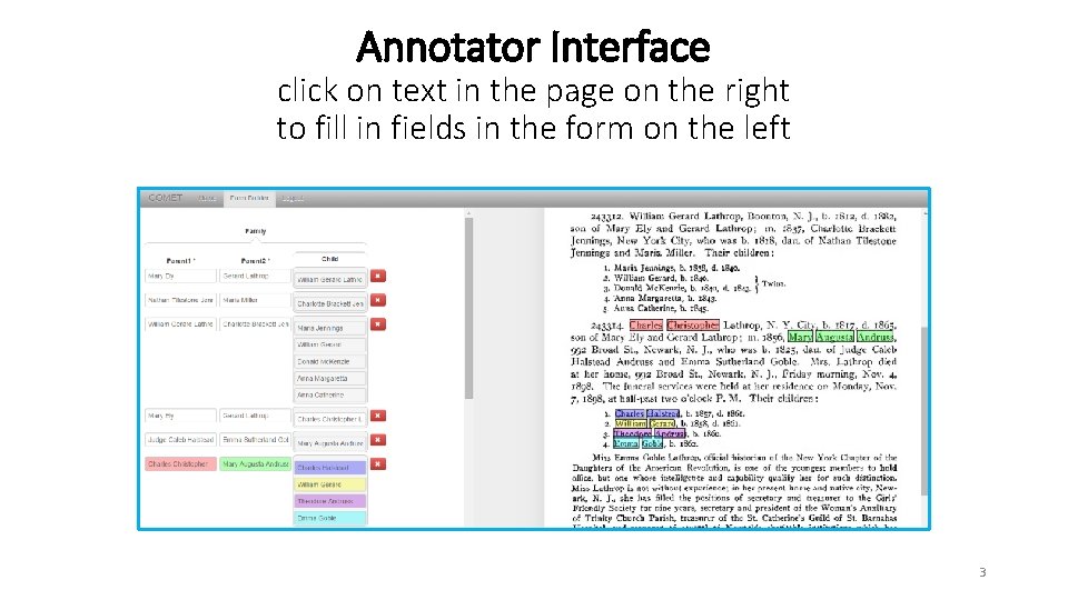 Annotator Interface click on text in the page on the right to fill in