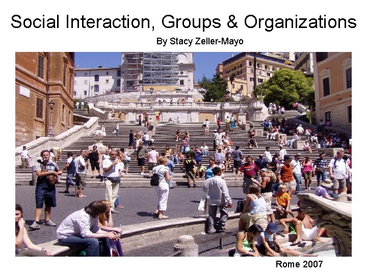 Social Interaction, Groups & Organizations By Stacy Zeller-Mayo Rome 2007 