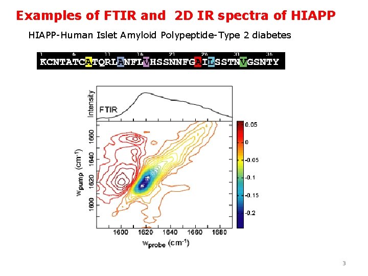 Examples of FTIR and 2 D IR spectra of HIAPP-Human Islet Amyloid Polypeptide-Type 2
