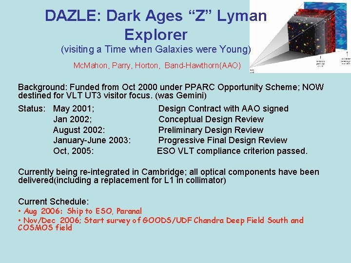 DAZLE: Dark Ages “Z” Lyman Explorer (visiting a Time when Galaxies were Young) Mc.