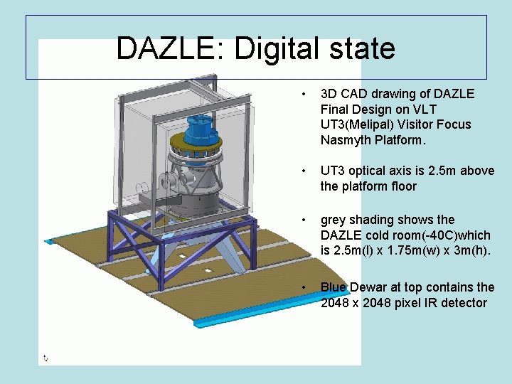 DAZLE: Digital state • 3 D CAD drawing of DAZLE Final Design on VLT