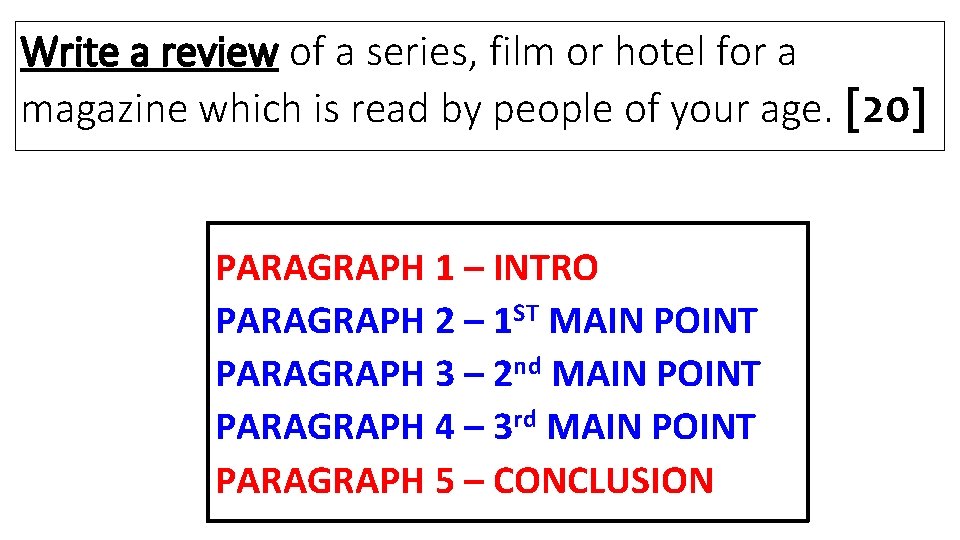 Write a review of a series, film or hotel for a magazine which is