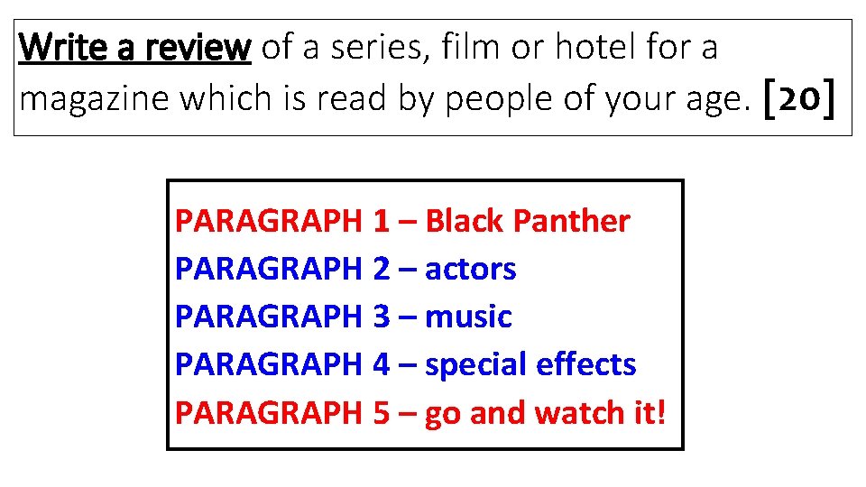 Write a review of a series, film or hotel for a magazine which is