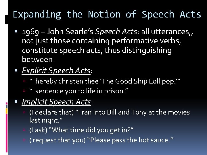 Expanding the Notion of Speech Acts 1969 – John Searle’s Speech Acts: all utterances,