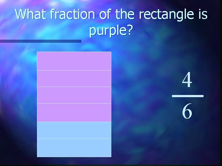 What fraction of the rectangle is purple? 4 6 