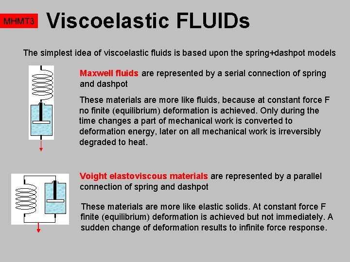 MHMT 3 Viscoelastic FLUIDs The simplest idea of viscoelastic fluids is based upon the