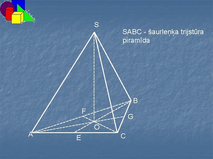 S SABC - šaurleņķa trijstūra piramīda B F A G O E C 