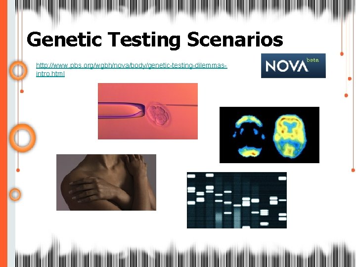 Genetic Testing Scenarios http: //www. pbs. org/wgbh/nova/body/genetic-testing-dilemmasintro. html 