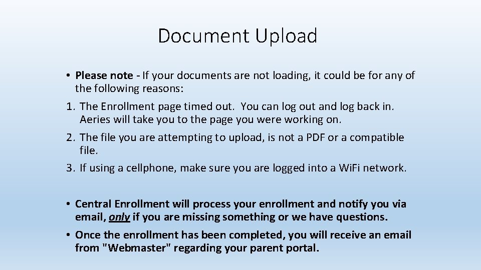 Document Upload • Please note - If your documents are not loading, it could