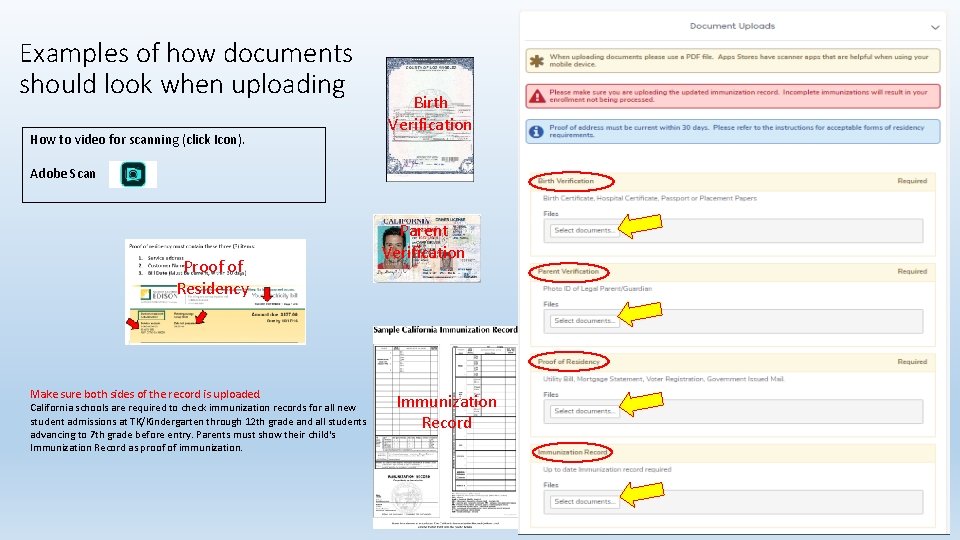 Examples of how documents should look when uploading How to video for scanning (click