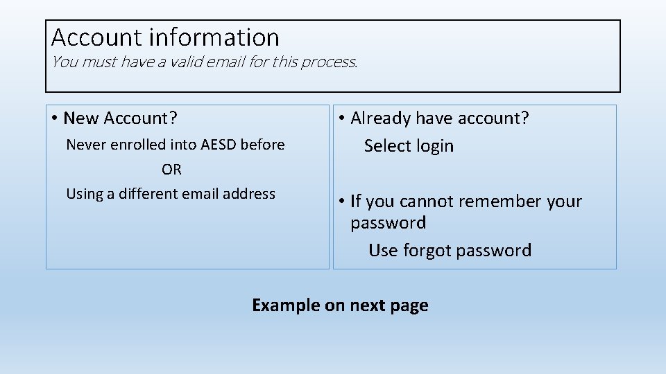 Account information You must have a valid email for this process. • New Account?