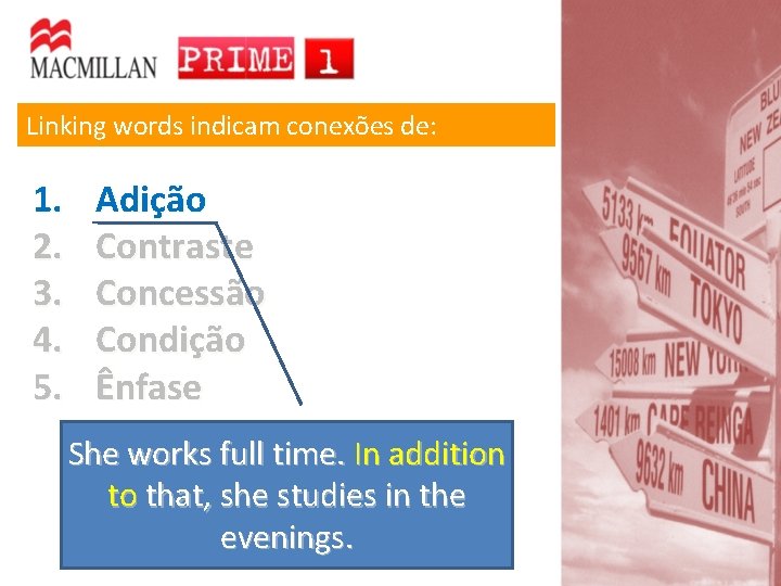 Linking words indicam conexões de: 1. 2. 3. 4. 5. Adição Contraste Concessão Condição