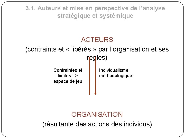 3. 1. Auteurs et mise en perspective de l’analyse stratégique et systémique ACTEURS (contraints