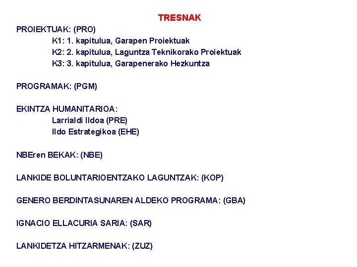 TRESNAK PROIEKTUAK: (PRO) K 1: 1. kapitulua, Garapen Proiektuak K 2: 2. kapitulua, Laguntza