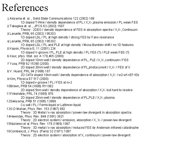 References １ Akiyama et. al. , Solid State Communications 122 (2002) 169 1 D
