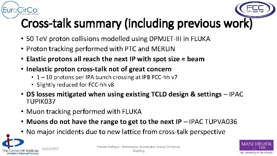 Cross-talk summary (including previous work) • • 50 Te. V proton collisions modelled using