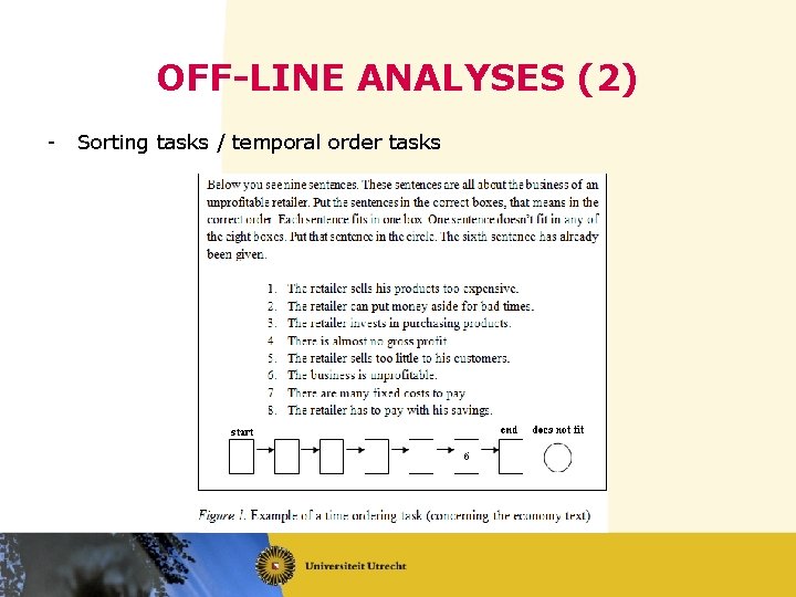 OFF-LINE ANALYSES (2) - Sorting tasks / temporal order tasks OFF-LINE ANALYSES (2) - Sorting tasks / temporal order tasks