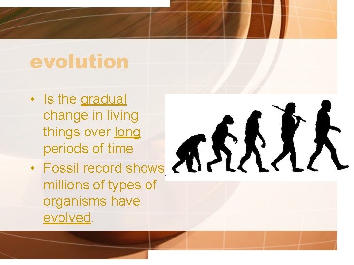 evolution • Is the gradual change in living things over long periods of time