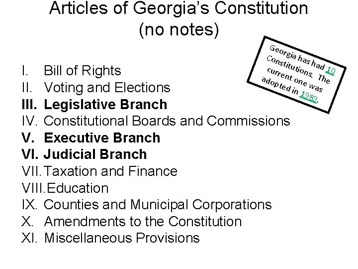 Articles of Georgia’s Constitution (no notes) Geo r Con gia has st h curr