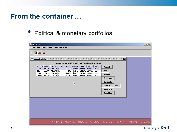 From the container … • 4 Political & monetary portfolios 