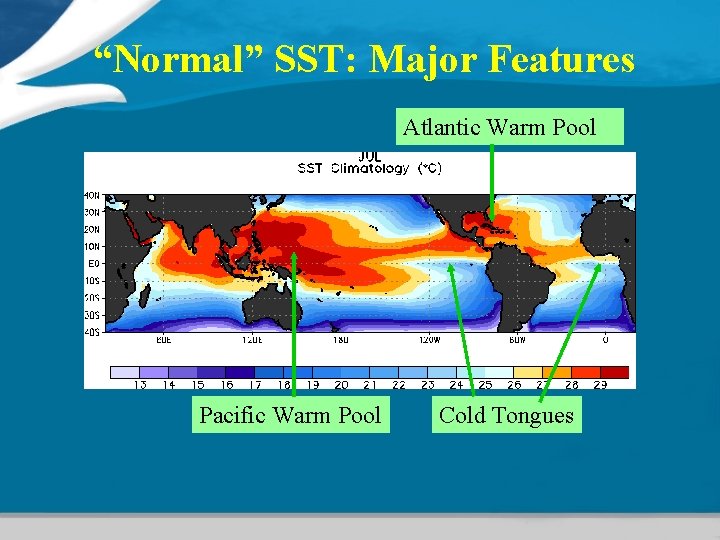 “Normal” SST: Major Features Atlantic Warm Pool Pacific Warm Pool Cold Tongues 