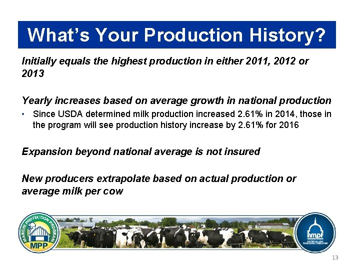 What’s Your Production History? Initially equals the highest production in either 2011, 2012 or