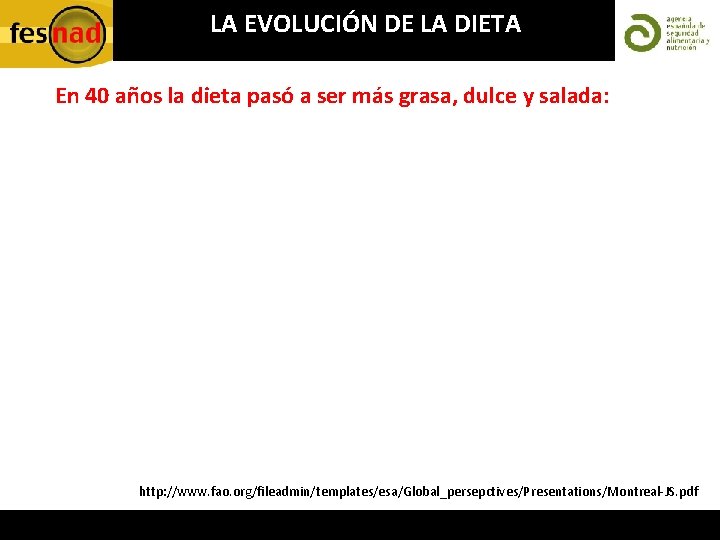 LA EVOLUCIÓN DE LA DIETA En 40 años la dieta pasó a ser más