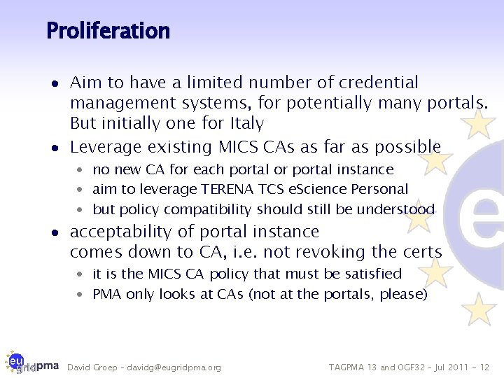 Proliferation · Aim to have a limited number of credential management systems, for potentially