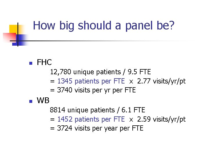 How big should a panel be? n FHC 12, 780 unique patients / 9.