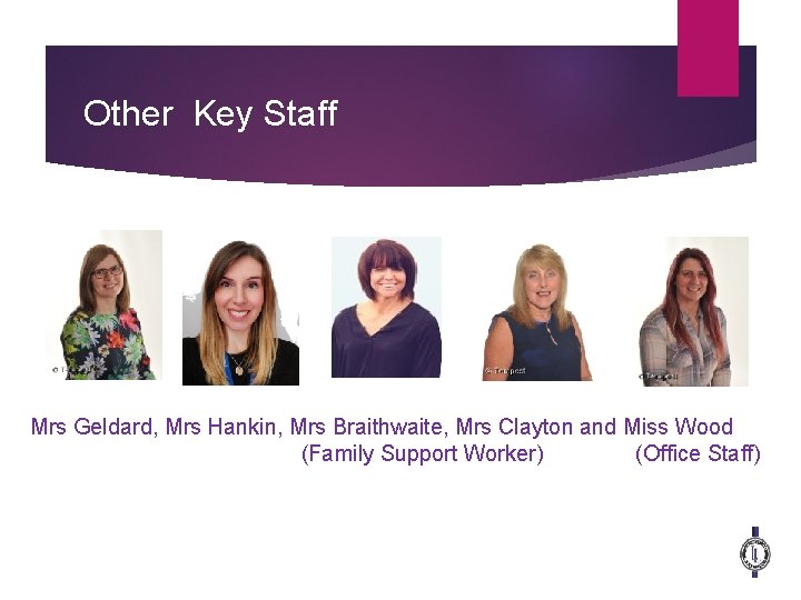 Other Key Staff Mrs Geldard, Mrs Hankin, Mrs Braithwaite, Mrs Clayton and Miss Wood