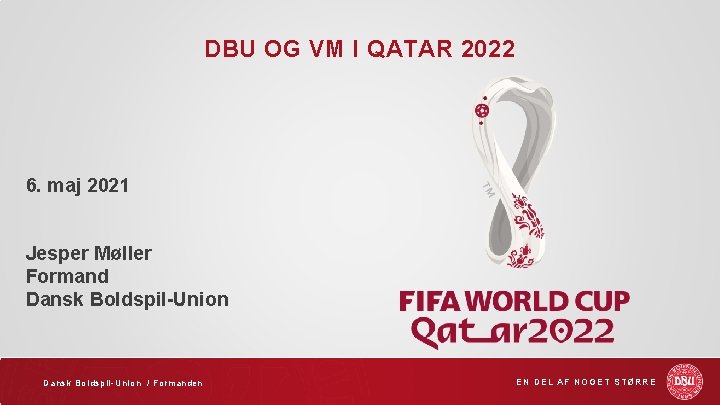DBU OG VM I QATAR 2022 6. maj 2021 Jesper Møller Formand Dansk Boldspil-Union