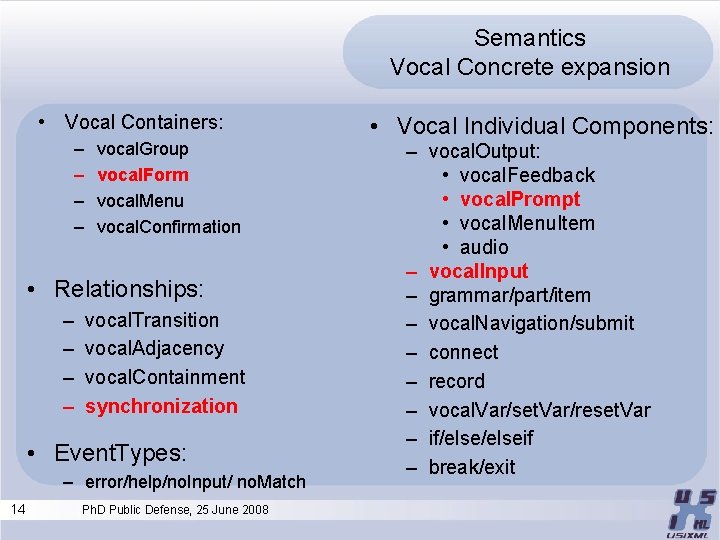 Semantics Vocal Concrete expansion • Vocal Containers: – – vocal. Group vocal. Form vocal.