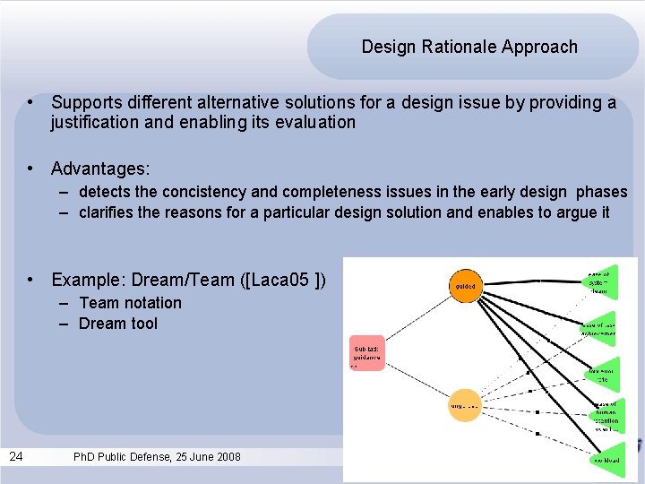 Design Rationale Approach • Supports different alternative solutions for a design issue by providing