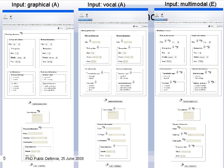 Input: graphical (A) Input: vocal (A) Input: multimodal (E) Demonstration 5 Ph. D Public