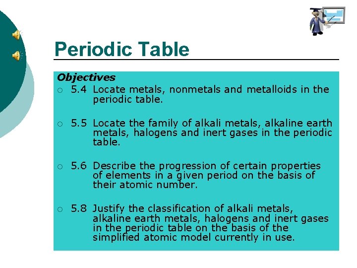 Periodic Table Objectives ¡ 5. 4 Locate metals, nonmetals and metalloids in the periodic