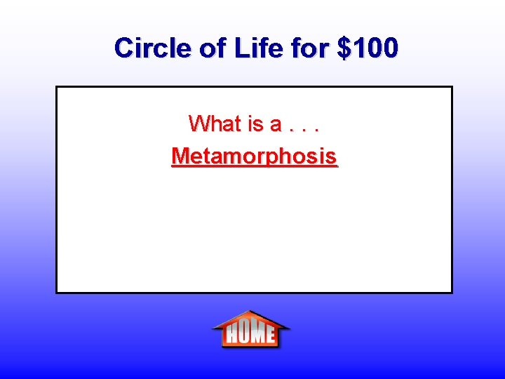 Circle of Life for $100 What is a. . . Metamorphosis 