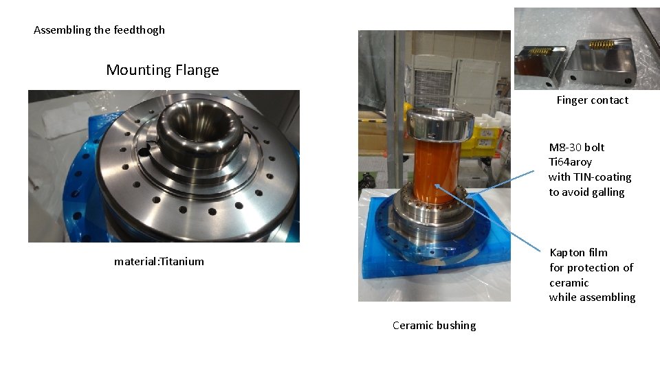 Assembling the feedthogh Mounting Flange Finger contact M 8 -30 bolt Ti 64 aroy