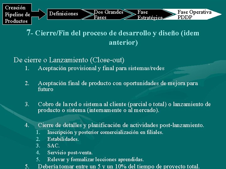 Creación Pipeline de Productos Definiciones Dos Grandes Fase Estratégica Fase Operativa PDDP 7 -