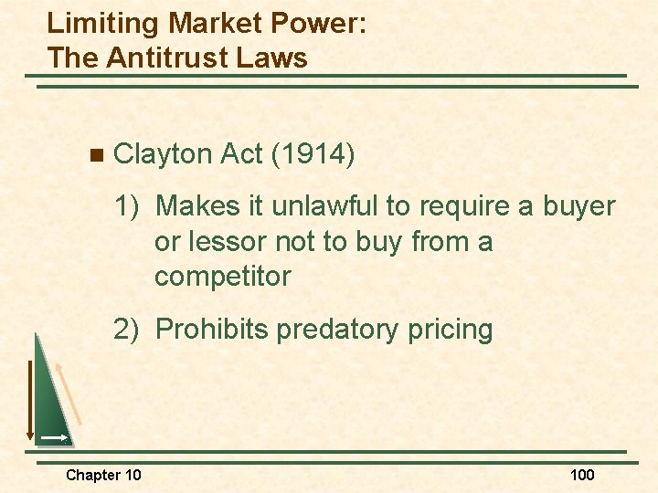 Limiting Market Power: The Antitrust Laws n Clayton Act (1914) 1) Makes it unlawful