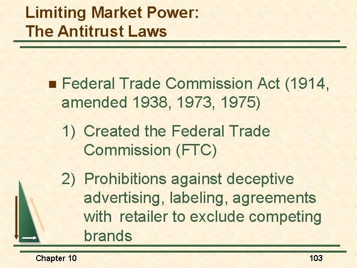 Limiting Market Power: The Antitrust Laws n Federal Trade Commission Act (1914, amended 1938,