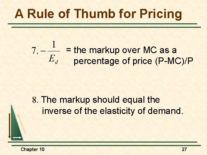 A Rule of Thumb for Pricing = the markup over MC as a percentage