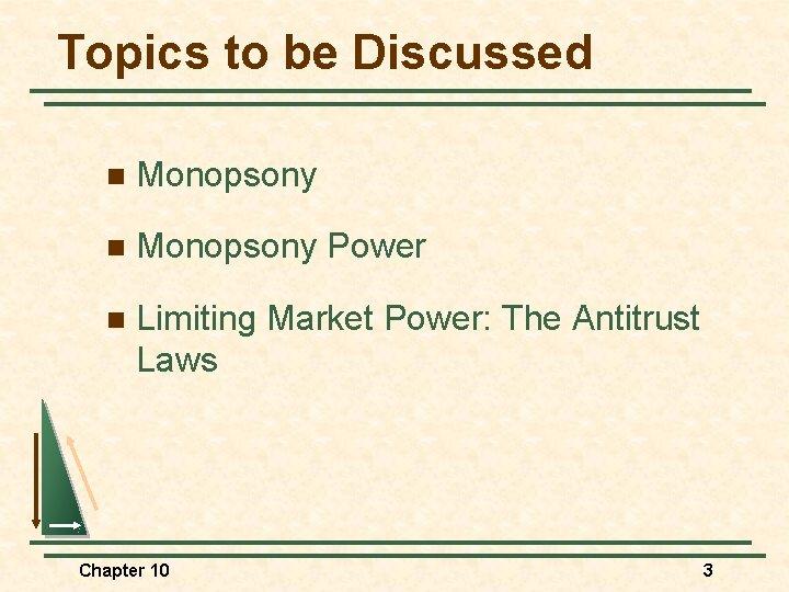 Topics to be Discussed n Monopsony Power n Limiting Market Power: The Antitrust Laws