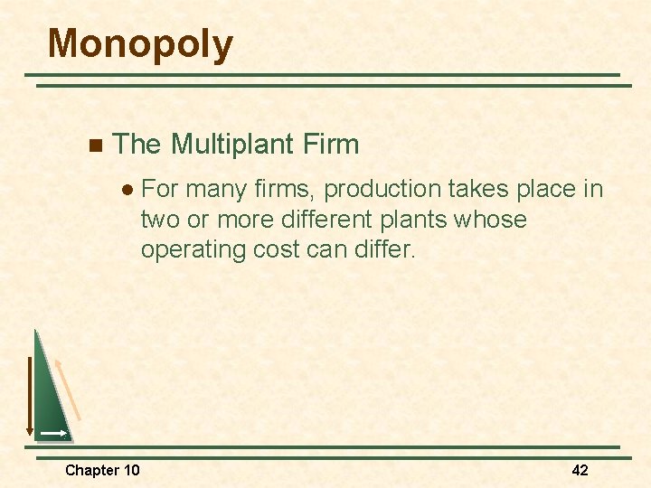 Monopoly n The Multiplant Firm l Chapter 10 For many firms, production takes place