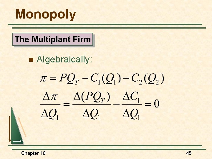 Monopoly The Multiplant Firm n Algebraically: Chapter 10 45 