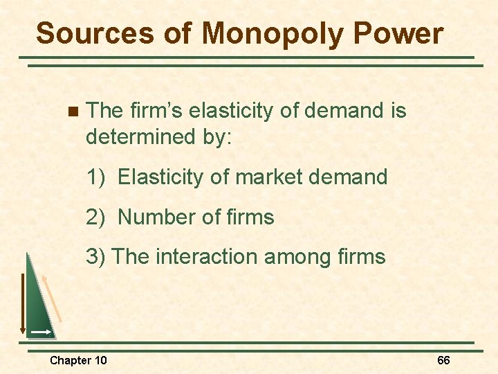 Sources of Monopoly Power n The firm’s elasticity of demand is determined by: 1)