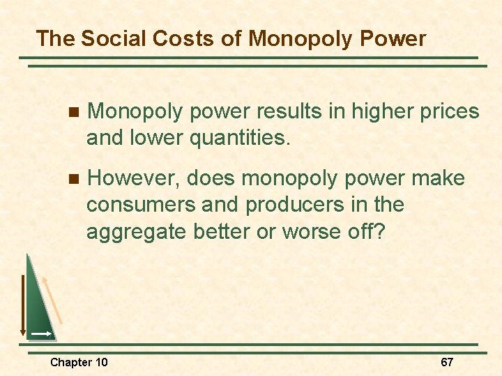 The Social Costs of Monopoly Power n Monopoly power results in higher prices and