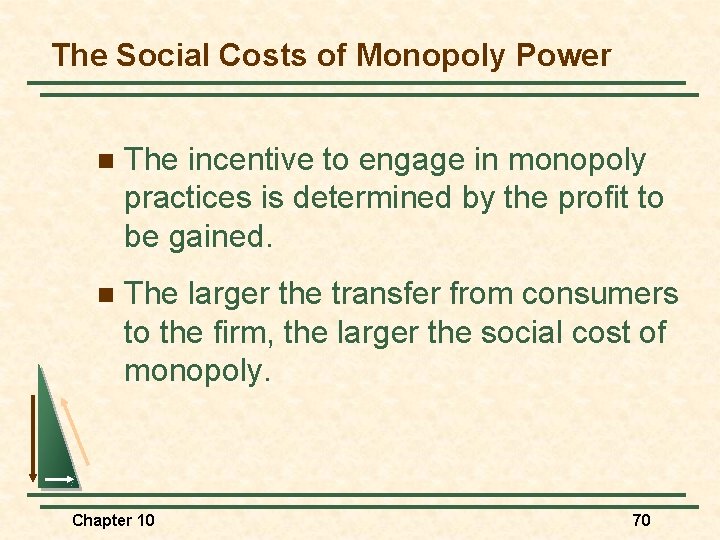 The Social Costs of Monopoly Power n The incentive to engage in monopoly practices