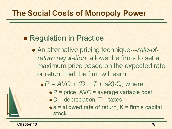 The Social Costs of Monopoly Power n Regulation in Practice l An alternative pricing