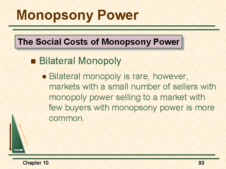 Monopsony Power The Social Costs of Monopsony Power n Bilateral Monopoly l Chapter 10