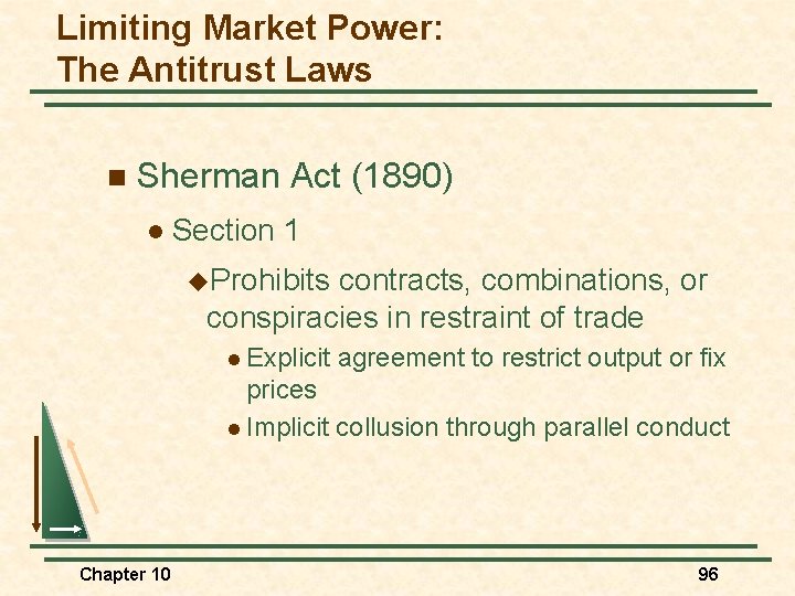 Limiting Market Power: The Antitrust Laws n Sherman Act (1890) l Section 1 u.